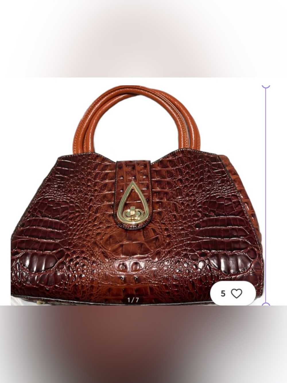 Classic Croc-Embossed faux Leather Satchel in Brown